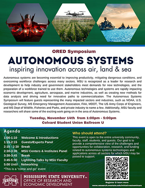 Event flyer for autonomous systems across air, land and sea symposium