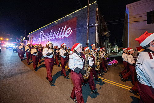 Famous Maroon Band plays Christmas music while marching