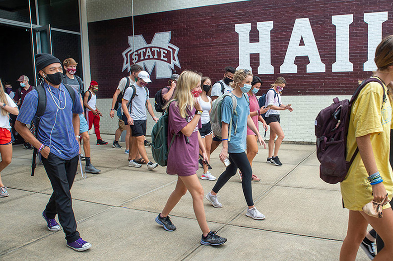 Students exit Humphrey Coliseum